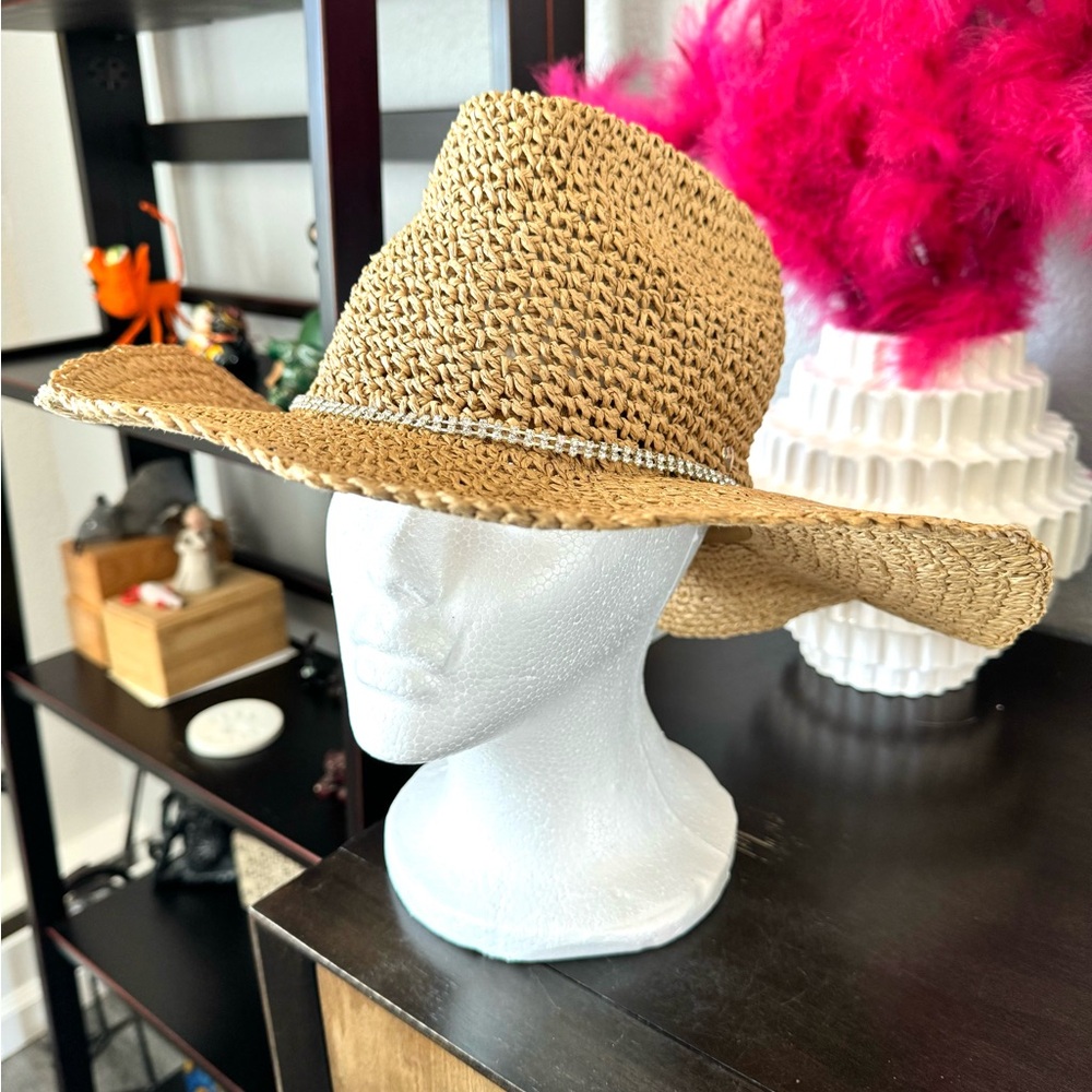 Juicy Couture Woven Straw Sunhat with Rhinestones
